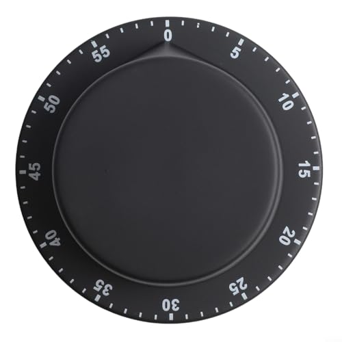 Stainless Steel Kitchen Timer with Magnetic Backing, Mechanical Wind-Up Alarm Clock for Cooking, Studying, Workouts, 70dB Loud, No Battery Needed, Black, 7.9x7.9x3.1cm(A)