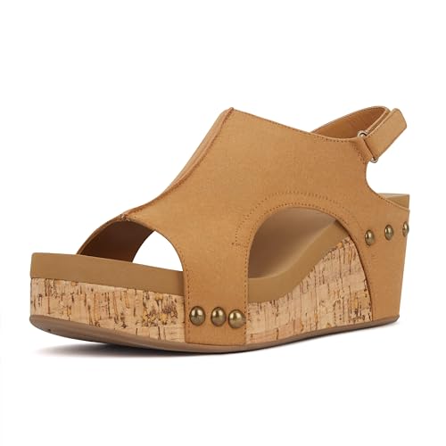 Image of PARTY Women's Wedge Sandals With Buckle Ankle Strap for Dressy Summer