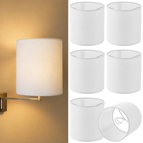 Chandelier Lamp Shades,Mini Lamp Shades Clip-on Bulbs Fabric Lampshade,Chandelier Replacement Shades for Wall Light,Natural Linen Lamp Shade Set,5" Width X 5.3"Height,Assembly Required