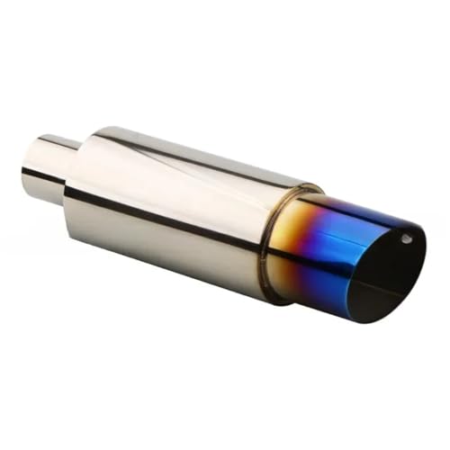 Tuyau d'échappement à tambour droit argenté et sa grille bleue distinctive