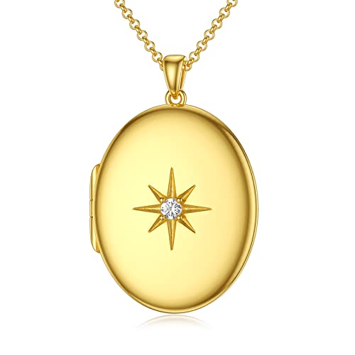 Soulmeet 18K Gold Plated Silver Oval Starburst Locket Necklace That Holds 1 Picture Photo “You Are My Dream Star” (Locket Only) #TOP23