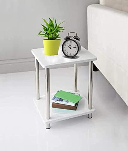 AAMEN Living Room Small White Side Table With Metal Legs 2 Tier White Gloss Side Tables For Small Spaces Coffee Table For Living Room Small Hallway Table Home Decor