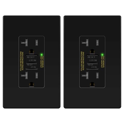TG 20A GFCI Outlet Tamper-Resistant GFI Receptacle with Self-Test LED Indicator ETL Listed Anti-Interference Protection Residential/Commercial Screwless Wall Plate Included Black 2 Pack