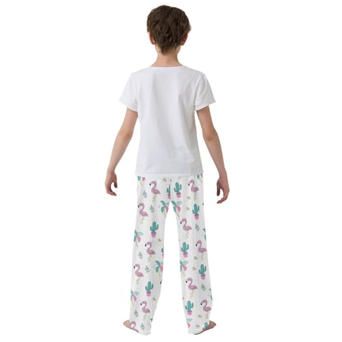 Tropical Flamingo Cacti Boys Long Pants Soft Trousers Elastic Waist Kids Lounge Bottoms with Pockets S-XL3