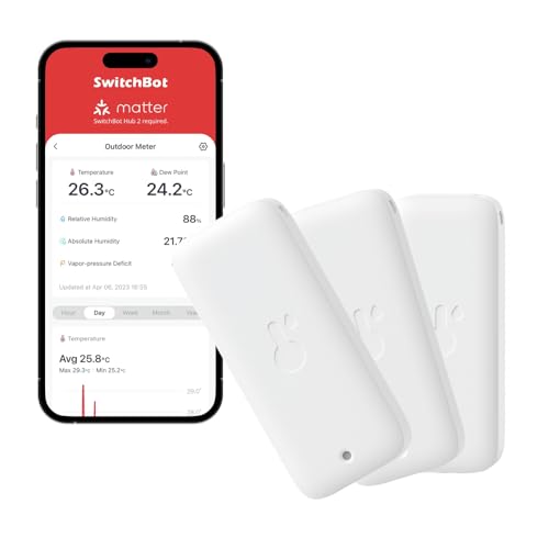 SwitchBot IP65 Termómetro Higrómetro de Exterior, 120m Bluetooth Alcance, Termohigrómetro de Interior, Punto de rocío/VPD/Sensor de Humedad Absoluto, Exportación gratuita de datos, 2 años de Batería