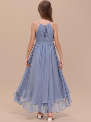 Junior Bridesmaid Dresses for Wedding Chiffon Flower Girl Dress Fancy A-Line Halter Sleeveless High Low Party Gown4