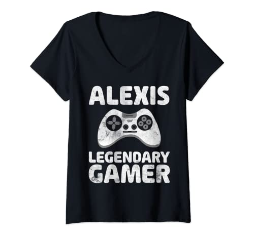 Womens Personalized Legendary Gamer Shirt Alexis Name Video Gamer V-Neck T-Shirt