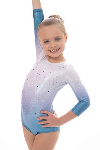 Vincenza Dancewear Girls Radiant Long Sleeved and Short Sleeve Leotard for Dance, Gym and Gymnastics (7-8 Years, Radiant Turquoise Ombre) Cover