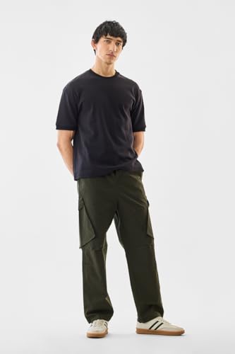 Image of SNITCH Men Cargo Pants | Relaxed Fit with Elastic Waistband & Drawstring | Durable Cotton Polyester Blend & Utility Pockets for Casual & Streetwear Styling