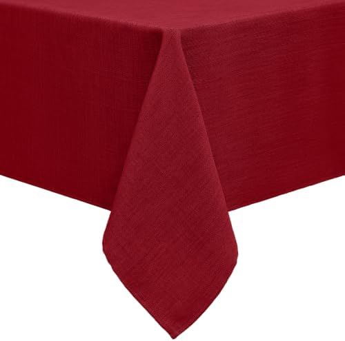 Smiry Leinenoptik Tischdecke Eckig 140 x 180 cm Rot | Leinenoptik Textur, Lotuseffekt Wasserabweisend, Abwischbar & Waschbar, Knitterfrei, Für Küche Party Hochzeit