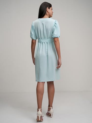 Image of Tokyo Talkies Women's Elegant A-Line Dress with Belt & Pleated Dress, Sophisticated Full-Sleeve Style for Any Occasion