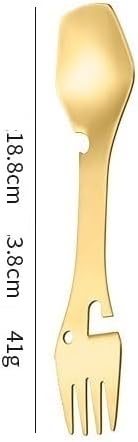 Silverware Flatware Set, 1/4/6/8/10/12 Piece Stainless Steel 5-in-1 Camping Utensil Set – Spoon, Fork, Bottle Opener, Can Knife – Portable Multi-Use Tableware for Outdoor Use(Gold,12 Pieces)