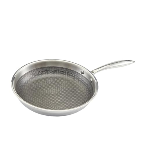 Image of Triply Stainless Steel Fry Pan 22 cm Honeycomb Non-Stick | Frying Pan 2.5 mm Thick Heavy Bottom | Induction, Gas, Electric & Ceramic Compatible Rust Free, Metal Spoon Safe