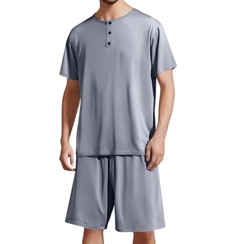 Pijama de verano para hombre con camisa de manga corta y pantalones cortos transpirables