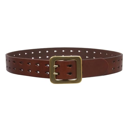 1.5" Leather Belt with double-prong Brass Buckle & Snap-On Strap for Men and Women2