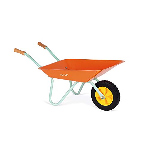 Janod J03194 Happy Garden Metal Wheelbarrow, Orange/Blue