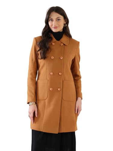 Image of CHKOKKO Women Classic Long Winter Coat Double Breasted | Knee Length Design with a Sophisticated Spread Collar and Convenient Front Pockets for All Occasions