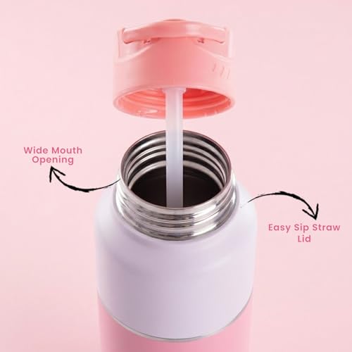 Image of Perch Magic Stainless Steel Water Bottle 1 Ltr Set of 2 | ISI Certified | Single Wall Fridge Bottle | Sipper Cap & Straw Cleaner | BPA Free | for Home, School, Office, Gym & Travel | Crafted by Pexpo
