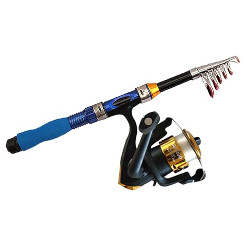Juego de cañas de pescar telescópicas y carretes combinados – 1,8 m de fibra de vidrio en miniatura de combo de caña de pescar telescópica, equipo de pesca mar agua salada agua dulce conjunto