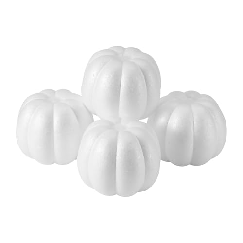 FFchuanhe 4pcs 5.3in Craft Foam Pumpkin Fall Harvest Artificial Pumpkin (White) for DIY Halloween Thanksgiving Autumn Harvest Tabletop Decoration