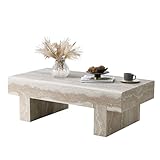 BFJDM Modern Marble Coffee Table for Living Room Stone Travertine Rectangle Coffee Tables Mid Century Center Table with Storage