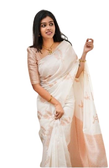 Elegant Off White & Peach Traditional Saree for Women – Premium Designer Ethnic Saree with Subtle Woven Design, Festive Wedding Saree, Classic Cultural Indian Saree-image-47