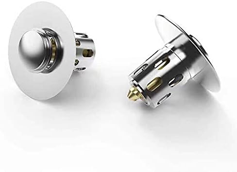 Universal Edition Bathroom Sink Stopper, Bullet Core Push Type Basin Pop-Up Drain Filter,Anti Clogging Bathtub Drain Plug No Overflow with Basket Hair Catcher for 1.02~1.98'' Drain Hole(2 Pack)