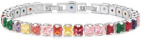 ARTLOVER Tennis Bracelets for Women, 14K White Gold Plated 5mm Multi Colored CZ Bracelet | Size 7.7-7.8 Inch