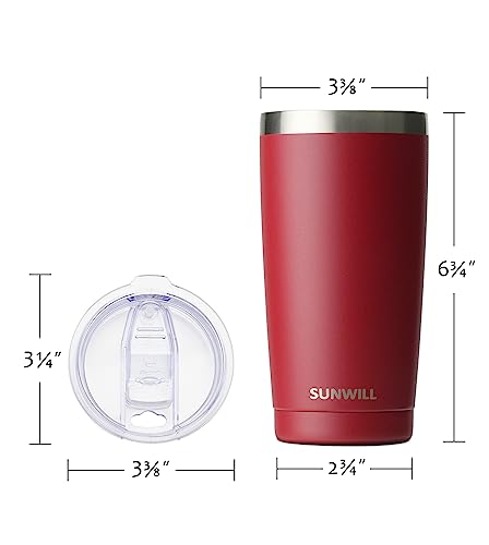 Sunwill 20Oz Tumbler With Lid, Stainless Steel Vacuum Insulated Double Wall Travel Tumbler, Durable Insulated Coffee Mug, Powder Coated Wine Red, Thermal Cup With Splash Proof Sliding Lid #TOP2