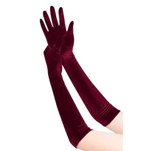 MUNSKT 1920s Gants Longs en Velours pour Femme Gants Longs Gant Satin Gant Noir Gants Femme Noir Long pour Halloween Fête Carnaval Costume Opéra Mariage (Vin...