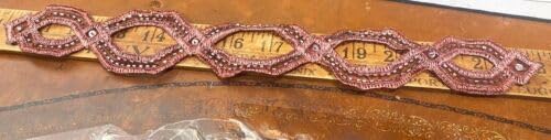Rose Embroidered Trim Beaded 13" Hand Sewn Sequins Strip 1pc Pink Fabric