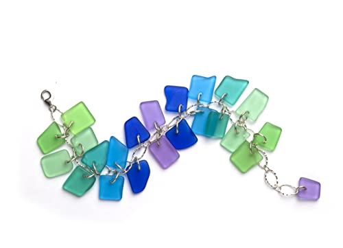 Sea Glass Cluster Bracelet (Beach) - Sterling bracelet by EcoSeaCo, using recycled and sustainable material. Handmade in the USA