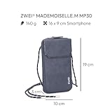 Zwei Handytasche zum Umhängen Mademoiselle.M MP30 Smartphone-Etui & Geldbörse 2-in-1, umlaufender Reißverschluss, längenverstellbarer Riemen, Mini-Handtasche 19 x 10 x 3 cm (Nubuk-Blue)