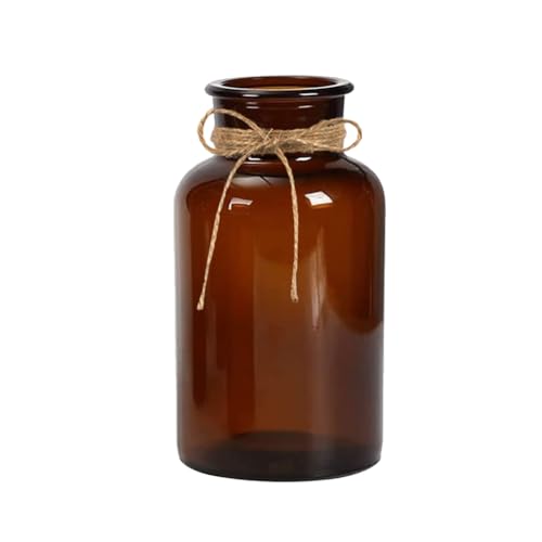 500ML/17oz Empty Amber Glass Bud Vase Apothecary Jars Decorative Floral Bottles Vintage Flower Arrangement Holder Container with Hemp Rope for Home Decor