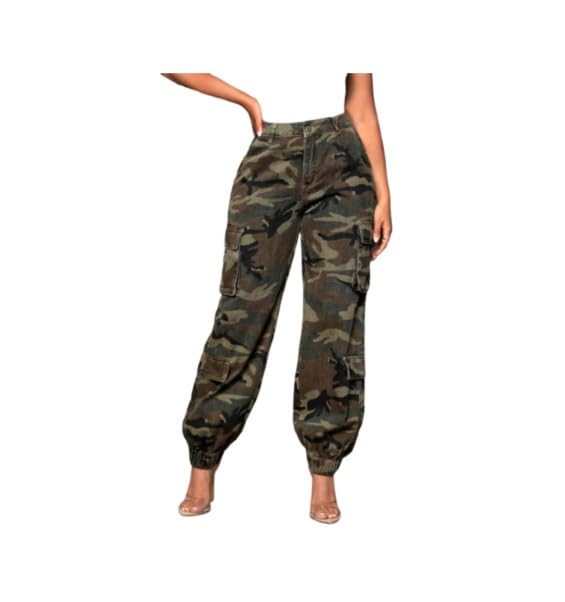 Women's Multicolor Camo Cargo Jeans – Comfy Fit, Stylish Flap Pockets