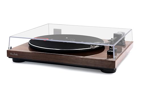 Rline - Giradischi Vinili Bluetooth Noce Lucido, Lettore Vinili 33 E 45 Giri, Piatto 12" Con Bordo Cromato, Piedini Antivibrazione, Cartuccia Magnetica AT3600, Pre-Amplificatore Attivabile - 7