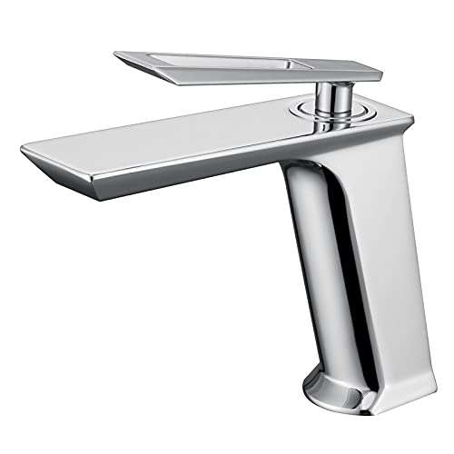 Grifo mezclador de baño para lavabo con monomando frío y caliente en acabado dorado