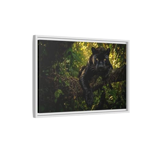 Cadre panthère noire horizontal pour habiller un grand mur blanc vide
