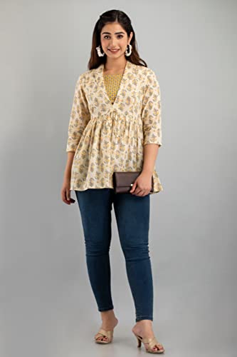 Image of feranoid Women's Cotton Floral Printed Short Kurti Tunic Top