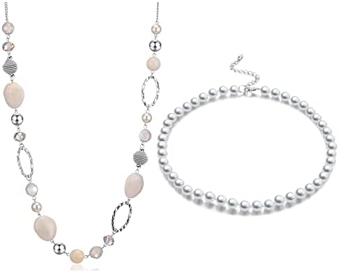 BULINLIN White Silver Beaded Chain Necklaces Set for Women
