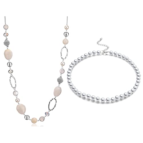 Bulinlin White Silver Beaded Chain Necklaces Set For Women #TOP22