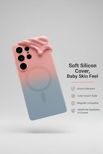 Image of amazon basics Gradient Mag-Safe Case for Samsung Galaxy S25 Ultra 5G | Soft Silicone Shockproof Cover with Camera Protection | Slim Lightweight Design | Smooth Touch & Durable - Pink & Blue