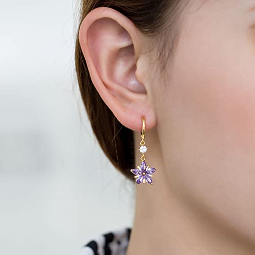 HZMAN 14K Gold Plated Sterling Silver Crystal Flower Earrings for Women Cubic Zirconia Drop Dangle Earring Fashion Earring Jewelry Gift2