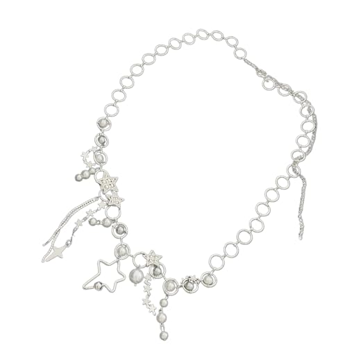 Stylish Five Point Star Button Fringe Waist Chain Adjustable Metal Belt Accessory For Women Lady Party Outfit Stylish Metalli