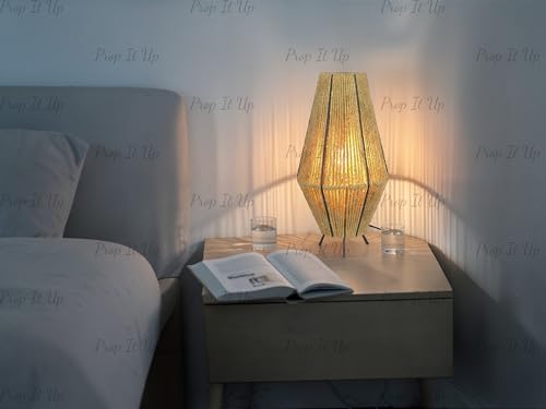 Image of Prop It Up Made in India Modern Jute Table Lamp for Bedroom & Living Room | Minimalist Bedside Lamp with Metal Frame | Warm Ambient Lighting | E27 Holder | 33 cm Height