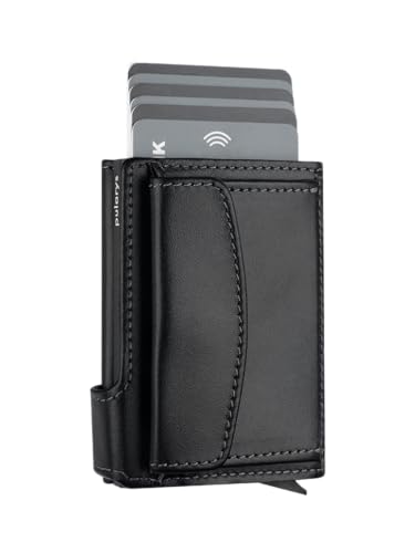 pul pularys Mini Carteira London - Porta-Cartões De Crédito Em Couro Italiano Com Bloqueio Rfid E Até 9 Compartimentos Para Moedas, Homens Mulheres, Design Clássico