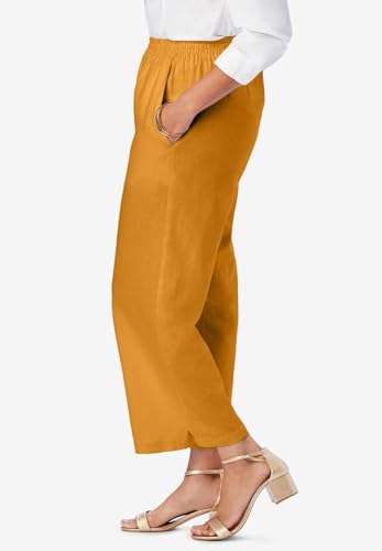 Jessica London Women's Plus Size Wide Leg Linen Crop Pants Elastic Waist3