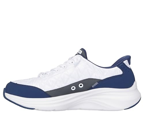 Skechers Men's Contour Foam Cozy Fit Hands Free Slip-in Sneaker, White/Navy, 11