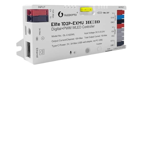 Contrôleur LED WLED Gledopto 2-en-1 avec sortie 15A adressable et PWM CCT et connexion WiFi Ethernet