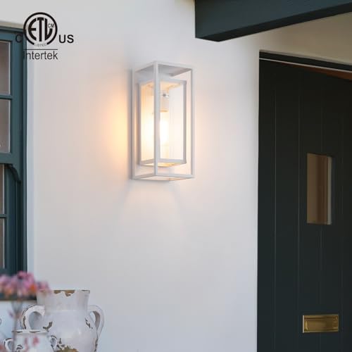 Image of mirrea 14 inch Modern Outdoor Porch Wall Light, Matte White, 2 Pack